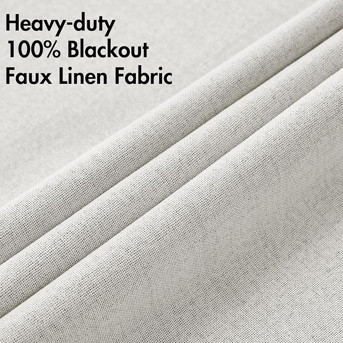 MIULEE 100% Blackout Linen Textured Curtains for Bedroom Solid Thermal Insulated Light Beige Grommet Room Darkening Curtains & Drapes Luxury Decor for Living Room 52 x 72 Inch (2 Panels)
