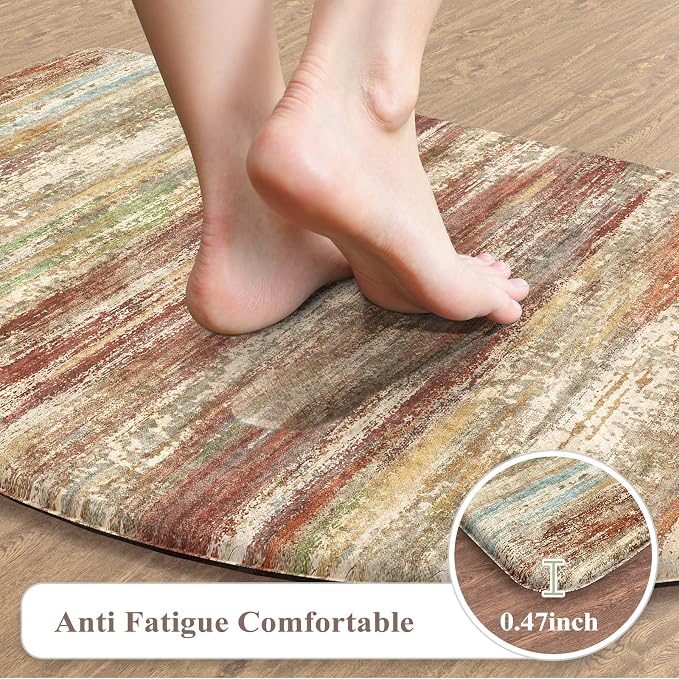 KIMODE Kitchen Mats Cushioned Anti Fatigue, Half Moon Abstract Kitchen Rugs Sets of 2, Farmhouse Padded Kitchen Floor Mats Non Slip, Ergonomic Standing Desk Mats for Sink Laundry Office Brown 18"x28"