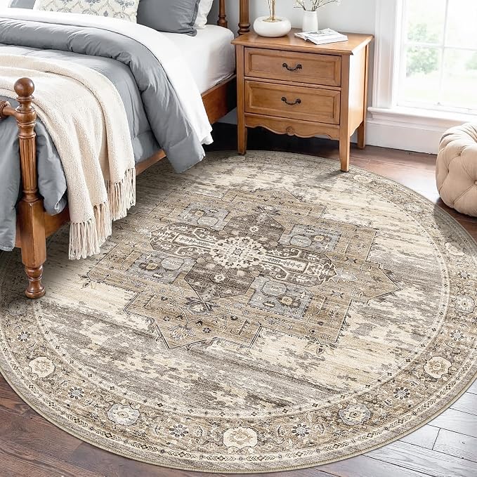 RUUGME Washable 7round Rug - Large Rugs for Living Room Low Pile Soft Rugs for Bedroom Kitchen Dining Room Oriental Carpets with Non Slip Backing Home Decor Floor Mat 7round Beige