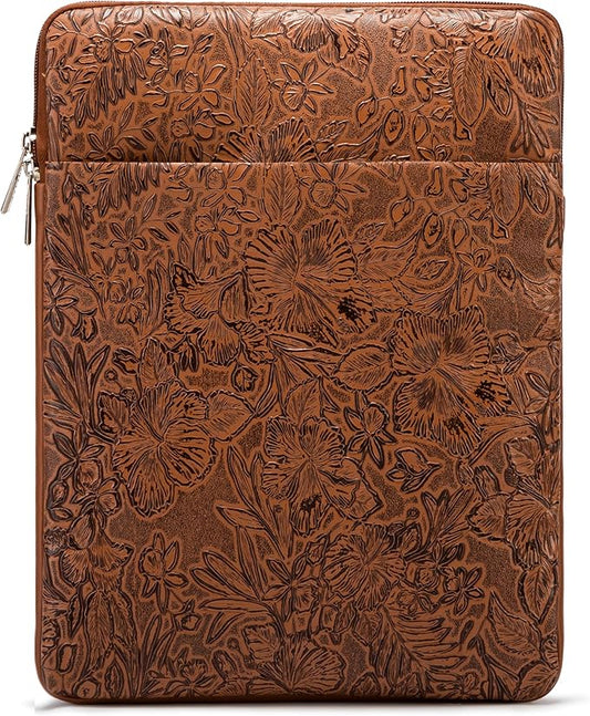 Kinmac 360° Protective Vertical Laptop Sleeve Case Cover Bag (Coffee Flower PU, 15 inch-15.6 inch)