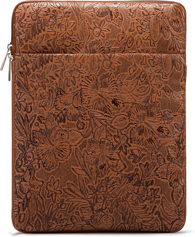 Kinmac 360° Protective Vertical Laptop Sleeve Case Cover Bag (Coffee Flower PU, 12.5 inch-13.3 inch)