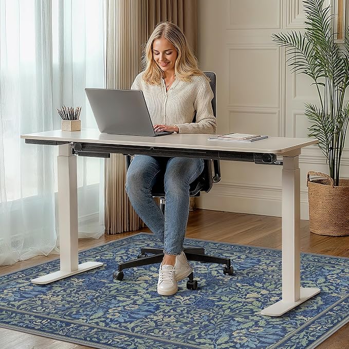 36"x48" Office Chair Mat for Hardwood Tile Floor, Under Desk Carpet Protector for Rolling Computer Chair Mat, Machine Washable Area Rug, Anti-Slip 1/5" Thick Low Pile Thin Vinyl Floor Mat, Dark Blue