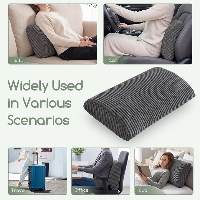 Lumbar Support Pillow for Recliner Chair/Accent Chair/Couch, Extra Large Memory Foam Back Support Cushion for Elderly, Recliner Cushions for Back Rest, Pain Relief, Reading, Washable Cover, Dark Grey