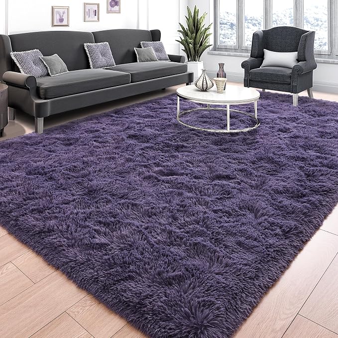 Tepook 5x8 Area Rugs for Living Room, Soft Fluffy Shag Gray Purple Rug for Bedroom Nursery, Modern Shaggy Plush Upgraded Non-Slip Carpet for Girls Boys Kids Room Dorm Home Decor