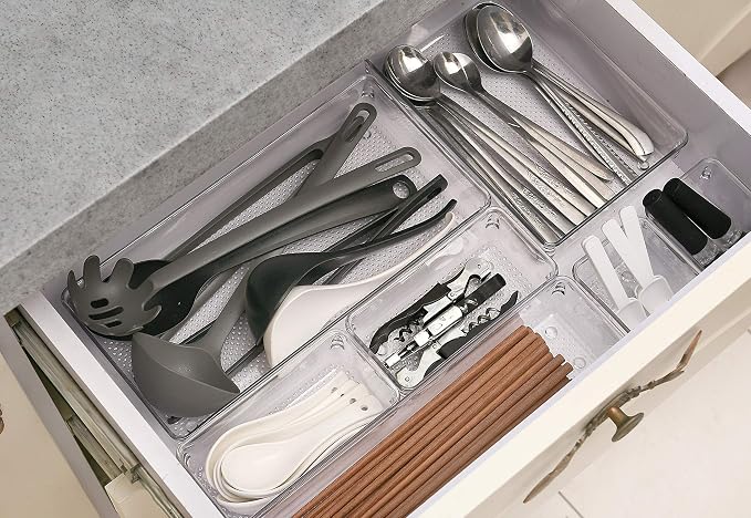 5 Pack Clear Plastic Drawer Organizer Tray Cutlery Utensil Makeups Drawer Silverware Organizers 12" X 6"