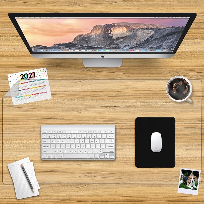 Clear Desk Pad Blotter on Top of Desks - 34 x 17 inches - Non Slip Desk Writing Mat for Office and Home - Round Edges - Textured/Forested - Mouse Pad Included. (34 x 17)
