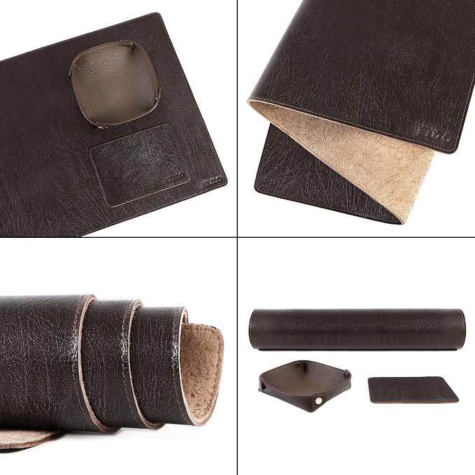 ELIZO Leather Desk Pad Real Leather Desk Mat Thick (3mm) Double Layer (32x16) Cover Blotter Desk Protector Large Computer Mat for Keyboard Mouse Pad Table Laptop Mat Office Accessories - Espresso