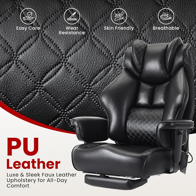Clome 500lbs Big and Tall Office Chair Adjustable Lumbar Support for Back Pain, Extra Wide Seat Executive Office Chair Thick Armrest Pad, Heavy Duty Base Ergonomic Computer Desk Chair