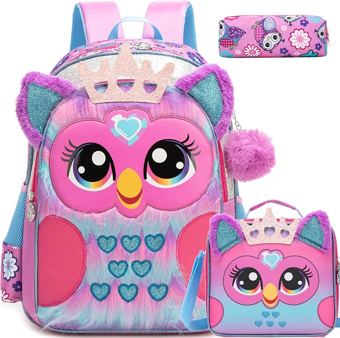 Meetbelify Cute Backpack for Girls Backpack for Elementary Student Kids Travel Bookbag with Lunch Box Pencil Case for Girls Ages 6-8