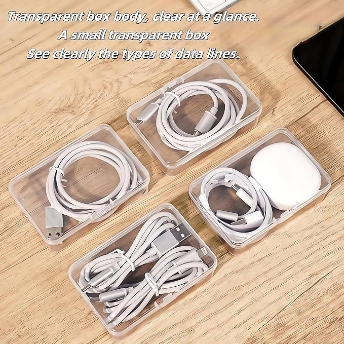11 Grid Clear Cable Organizer Box with Switch for Desktop Cord Storage | Office desktop use, home wire sorting, stationery storage, detachable dividers, tidy cable arrangement