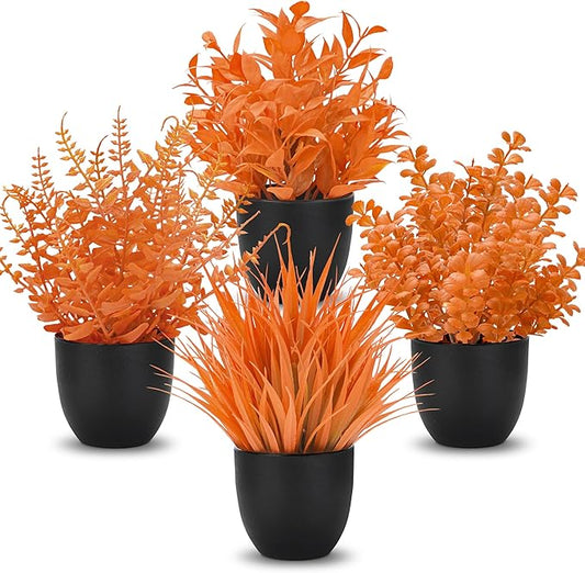Der Rose Fall Fake Plants 4 Packs Artificial Plants Small Faux Plants Black Bathroom Accessories Fall Decorations for Home Bathroom Home Office Desk Fall Decor Indoor