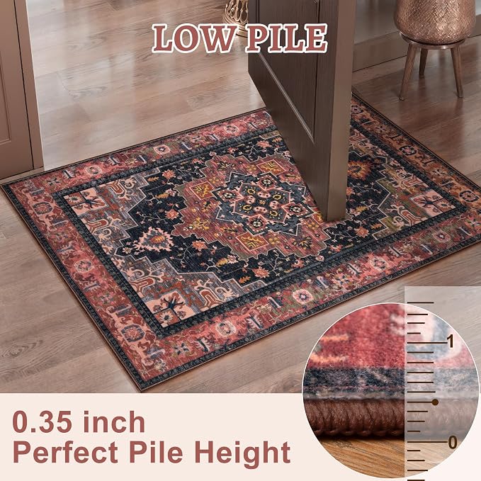 Tangsoo 2x3 Washable Rug for Entryway, Vintage Non Slip Small Area Rug, Indoor Front Door Rug, Print Door Mat Small Carpet, Soft Low Pile Rugs for Entrance Kitchen Bedroom Home Decor