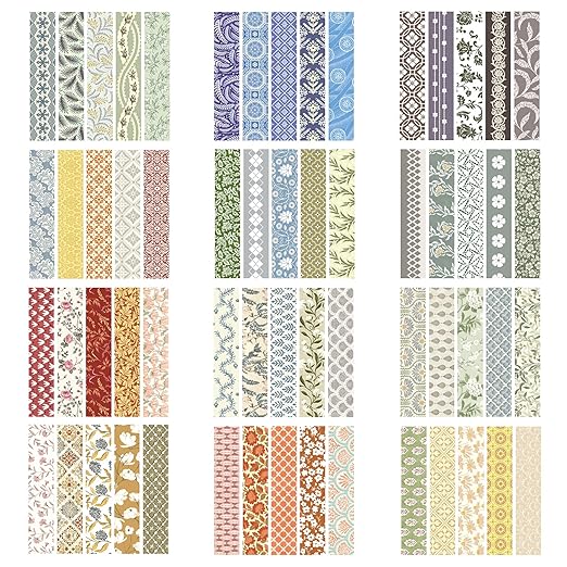 Basic Patterns Washi Tape Set 60 Rolls Geometric Elegance Decorative Skinny Masking Tapes for Arts, DIY Crafts, Journals, Planners, Scrapbook, Wrapping (Bygone Days)