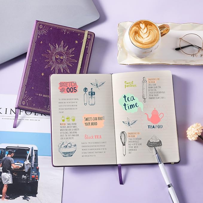 Artfan Ruled Notebook/Journal – Premium Thick Paper Faux Leather Classic Writing Notebook with Pocket + Page Dividers Gifts, Banded, Large, 144 Pages, Hard Cover, Lined (5.8''x 8.4'') - Purple