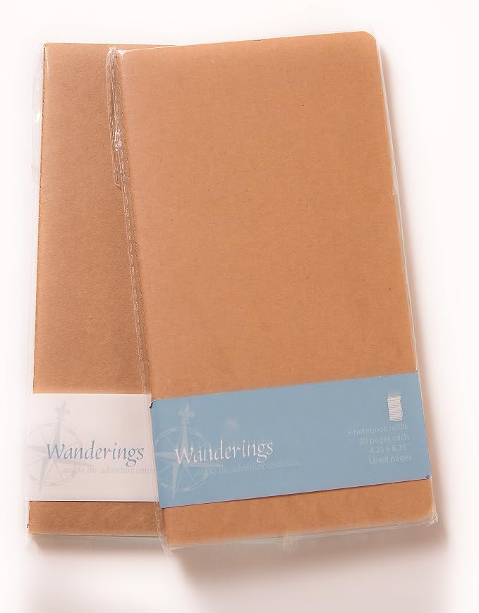WANDERINGS Dotted Regular Size Travelers Notebook Inserts | 4.25" x 8.25" (11 x 21cm) | 100 GSM Paper | 3 Hand-sewn Booklets/180 Pages | Travelers Notebook Refills for Journals, Diaries, Planners