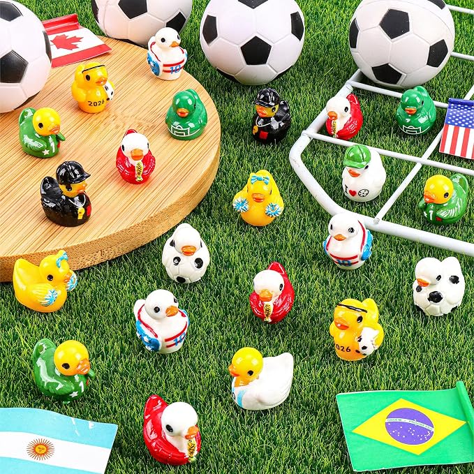 200Pcs World Soccer Cup Mini Resin Ducks 10 Style Sports Theme Miniature Football Ducks Bulk Player Referee Tiny Duck Figures for Soccer Party Favors Office Desk Shelf Decor Sports Fans Gifts