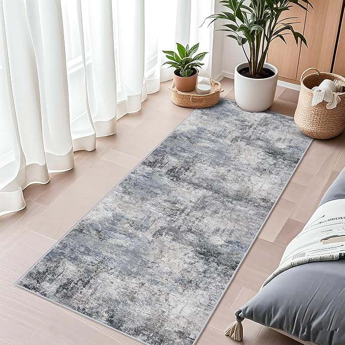 Washable 2x5 Hallway Runner Rug - Runner Rugs Modern Stain Resistant for Home Indoor Mat Rug Runner for Laundry, Bedroom Non Slip Rubber Backing Thin Super Soft Room Decor Floor Carpet 2x5 Blue