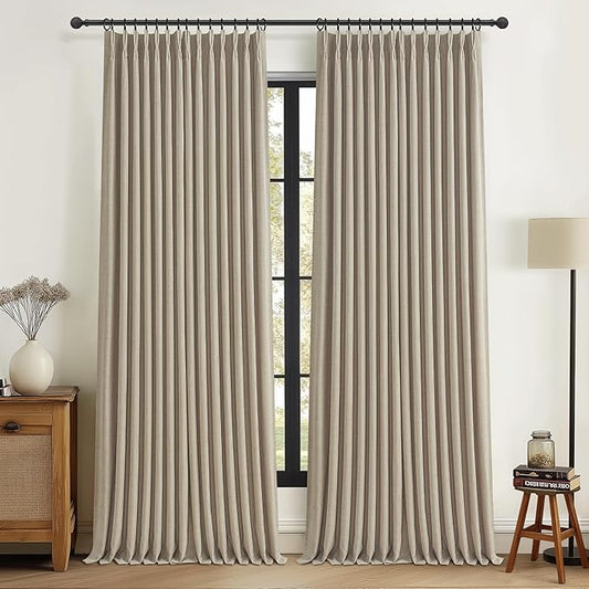 Extra Wide 70 Inch Burlywood Birch Blackout Bedroom Curtains 92 Inches Long 2 Panels, Memory Trained Pinch Pleat Room Darkening Thermal Two Layer Natural Linen Country Windows Drapes Sound Proof Burg