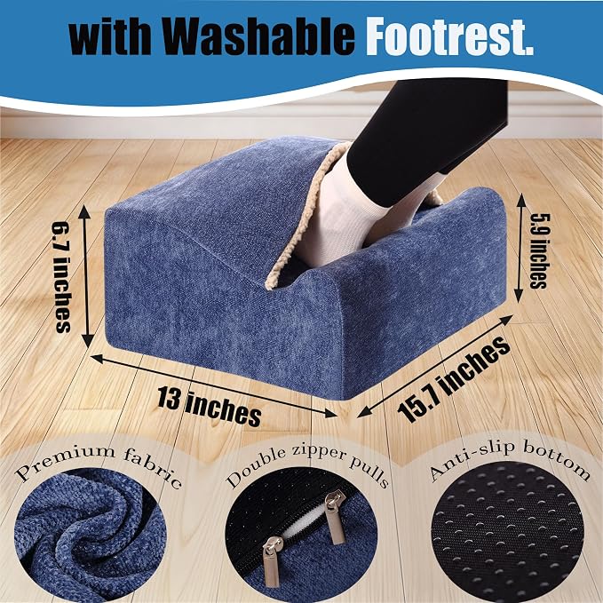Foot Rest for Under Desk at Work, Office Footrest with Warm Feet Pocket,Ergonomic Under Desk Footrest with Washable Cover, Stool for Office Chair & Back &Pain Relief(Blue+)