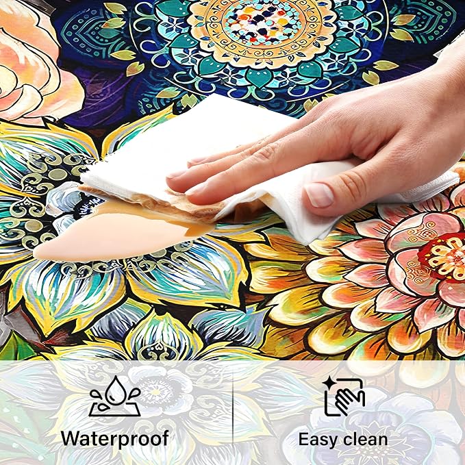 Boho Floral Kitchen Runner Rugs Mats for Floor 2 Piece Memory Foam Padded Long Kitchen Mats Anti Fatigue Cushioned Comfort Standing Mat, 17.3x28+17.3x59 Inch