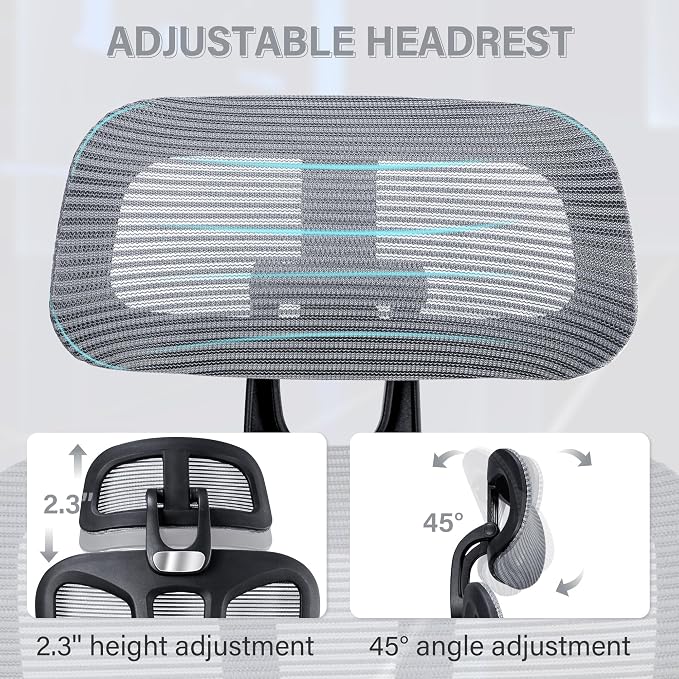 Ergonomic Office Chair with Retractable Footrest, Dark Grey | High Back Design, Dynamic Lumbar Support, 2D Headrest & 4D Armrests, Breathable Mesh Back for Home Office
