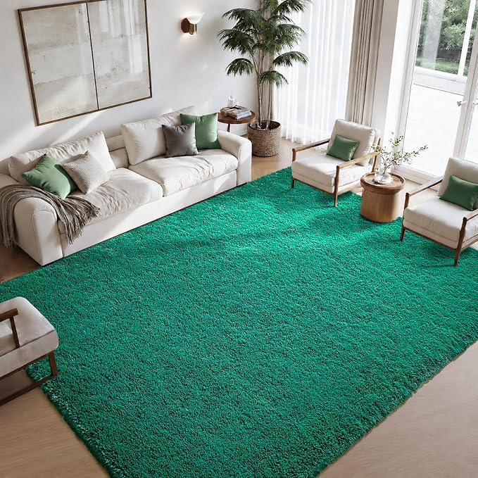 Zentavio Emerald Green Rugs for Bedroom 6x9 Dark Green Area Rugs for Living Room Fluffy Fake Grass Large Carpet for Kids Room Playroom Furry Shag Aesthetic Soft High Pile Washable Home Decor