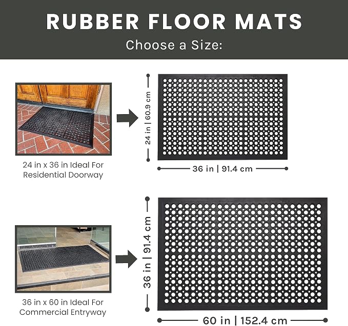 Envelor 4 Pack Anti Fatigue Mats for Kitchen Floor, Rubber Bar Mats, Non Slip Commercial Floor Mat with Drainage Holes, Indoor Outdoor Rubber Mat for Restaurant, Garage, Entryway 24 x 36 in