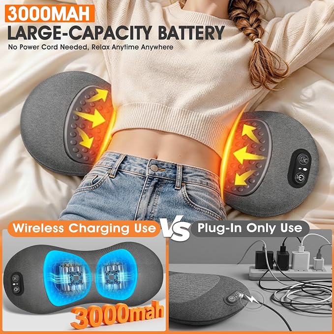3-In-1 Update Rechargeable Electric Lumbar Support Pillow,Triple Fusion Back Massager With Heat,Vibration & Traction Triple Fusion Massager For Sciatica,Back Massager For Pain Relief Deep Tissue Bed