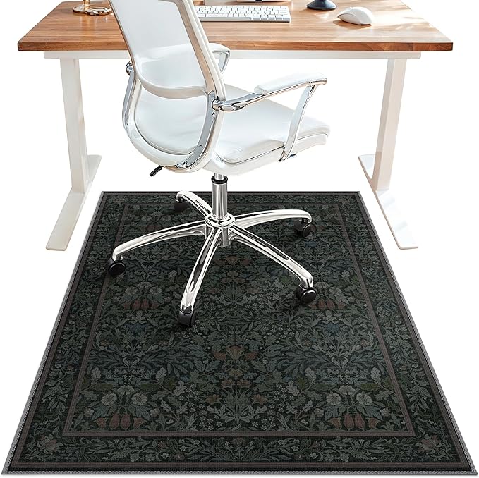 48"x72" Office Chair Mat for Hardwood Tile Floor, Under Desk Carpet Protector for Rolling Computer Chair Mat, Machine Washable Area Rug, Anti-Slip 1/5" Thick Low Pile Thin Vinyl Floor Mat, Dark Green
