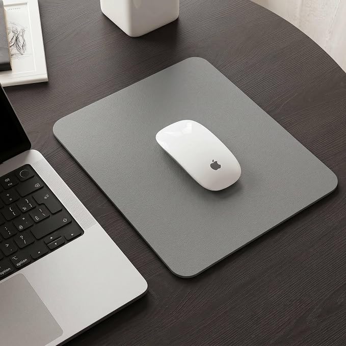 Leather Desk Pad Protector, Waterproof Mouse Pad, PU Desk Mat, Office Desk Cover, Desk Writing Mat for Office/Home/Work/Cubicle (Gray/Silver) 9x8 in