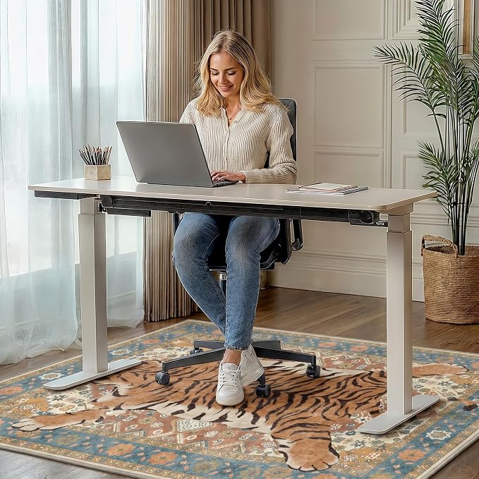 48"x60" Office Chair Mat for Hardwood Tile Floor, Under Desk Carpet Protector for Rolling Computer Chair Mat, Machine Washable Area Rug, Anti-Slip 1/5" Thick Low Pile Thin Floor Mat, Tiger Orange