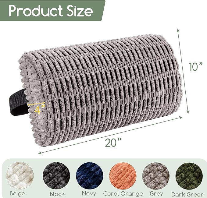 Lumbar Support Pillow for Recliner Chair/Office Chair/Couch, Memory Foam Back Support Cushion with Adjustable Strap, Recliner Cushions for Lower Back Pain Relief, Sleeping, Washable Cover, Grey