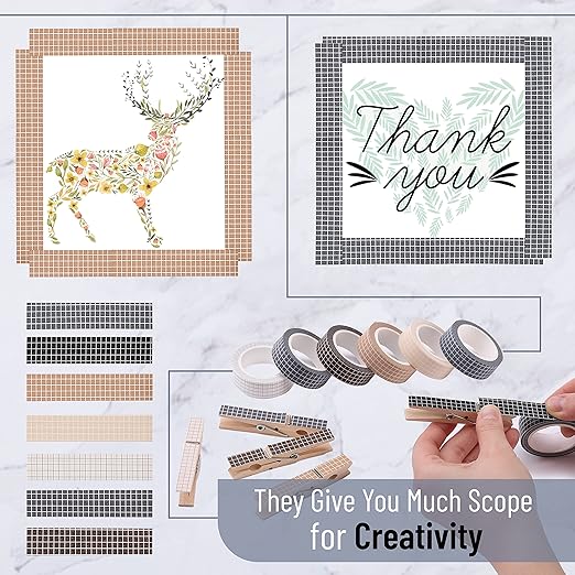 Mr. Pen- Washi Tape Set, 0.6", 7 Rolls, 9 Yards/Roll | Washi Tape for Scrapbook, Arts, Crafts, Journals and Planners, Grid