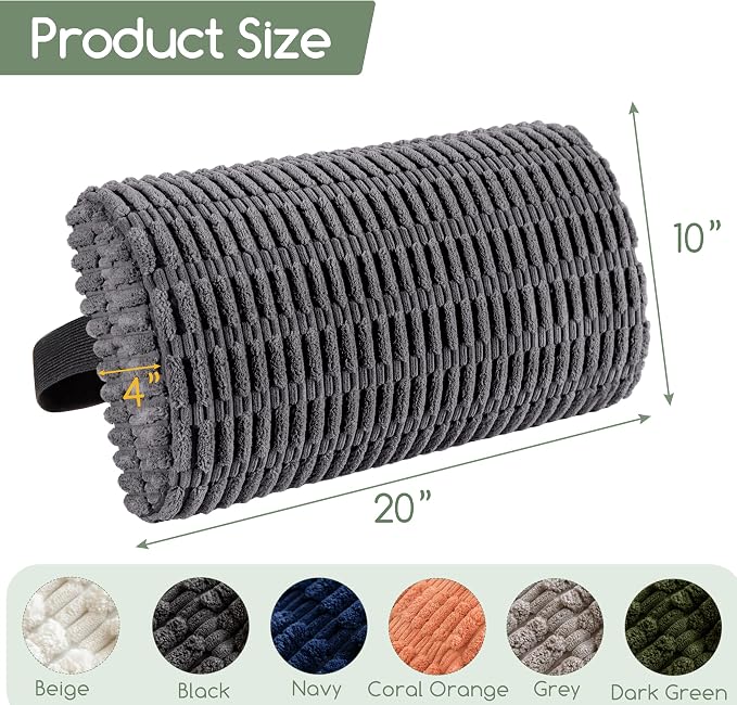 Lumbar Support Pillow for Recliner Chair/Office Chair/Couch, Memory Foam Back Support Cushion with Adjustable Strap, Recliner Cushions for Lower Back Pain Relief, Sleeping, Washable Cover, Dark Grey