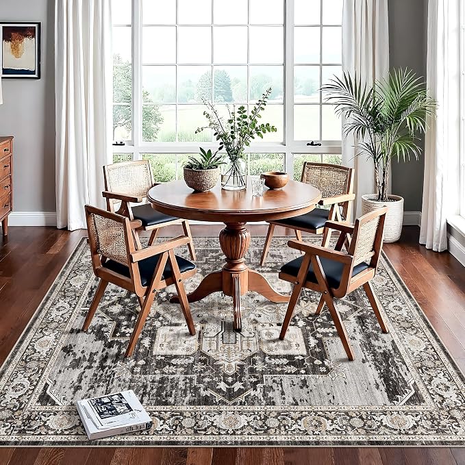 RUUGME Decorative 7x7 Square Rug - Area Rugs for Living Room Stain Resistant Carpet Soft Rugs for Married Woman in Bedroom Kitchen Dining Room with Non Slip Backing Home 7x7 Black