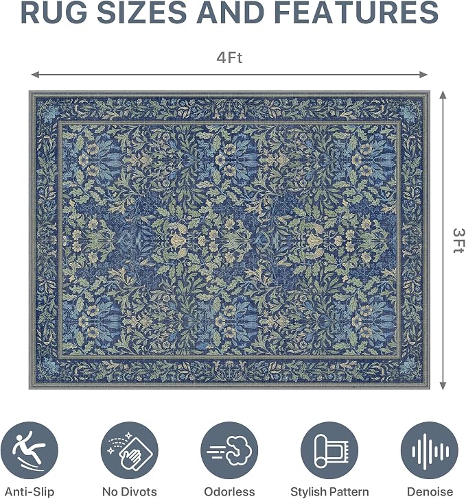 36"x48" Office Chair Mat for Hardwood Tile Floor, Under Desk Carpet Protector for Rolling Computer Chair Mat, Machine Washable Area Rug, Anti-Slip 1/5" Thick Low Pile Thin Vinyl Floor Mat, Dark Blue