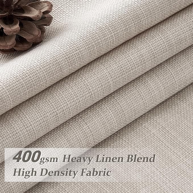 Greyish Beige Blackout Patio Sliding Door Curtains 92 Inches Long 2 Panels, Memory Shape Pinch Pleat 2 Layer Linen Thermal Energy Efficient Country Curtain with Ceiling Track Dorm Room Windows Drapes