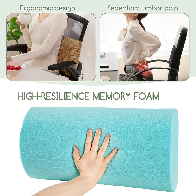 Lumbar Support Pillow for Recliner Chair/Office Chair/Couch, Memory Foam Back Support Cushion with Adjustable Strap, Recliner Cushions for Lower Back Pain Relief, Sleeping, Washable Cover, Brown