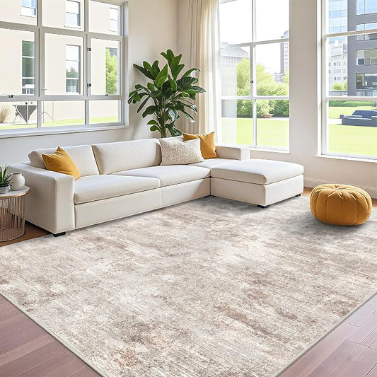 Washable Abstract 10x12 Area Rug - Large Soft Rugs for Living Room Non Slip Indoor Carpet for Bedroom Living Room Farmhouse Distressed Stain Resistant Floor Decor Mat 10x12 Brick/Brown/Beige