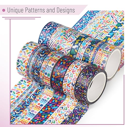 Mr. Pen- Washi Tape Set, 21 Rolls, Assorted Sizes, 5 Yards/Roll | Washi Tape for Scrapbook, Arts, Crafts, Journals and Planners, Geo Labyrinth