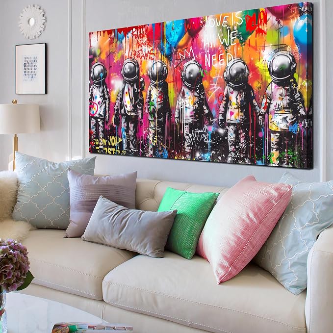 SIXTTART Astronaut Wall-Art - Big Graffiti Art Wall Decor - Space Posters Wall Decor for Bedroom Teen Girl Ready to Hang Size 29 x 59 Inch