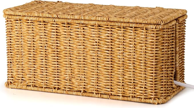ZhiYo Rattan Cable Management Box, Cord Organizer, Nature, 12.5"x5"x5.2"
