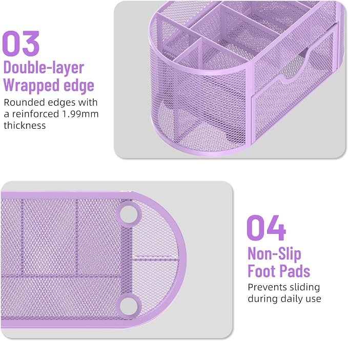 SUPEASY Mesh Desk Organizer, Desk Accessories & Workspace Organizers with Drawers, Pencil Holder for Desk with 9 Compartments for Office Suppliess, School, Classroom, 8.6 x 4.3 x 4.1 Inch, Purple