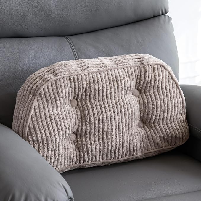 HIGOGOGO Lumbar Support Pillow for Recliner Chair/Accent Chair/Couch/Office Chair, Tufted Corduroy Back Support Cushion for Elderly, Recliner Cushions for Back Rest, Pain Relief, Reading, Grey