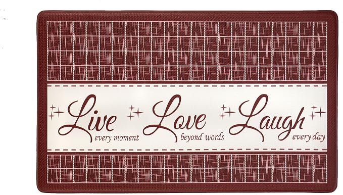 Anti-Fatigue Floor Comfort Mat - 18 x 30 Inch (Live, Love, Laugh Burgundy) - Waterproof Non-Slip Rug - Easy to Clean Cushioned Mat for Kitchen, Bathroom, Standing Desk & Office - Achim Home Decor