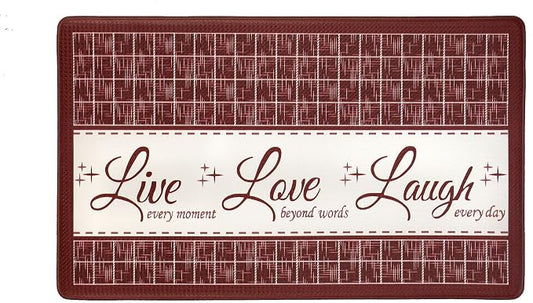 Anti-Fatigue Floor Comfort Mat - 18 x 30 Inch (Live, Love, Laugh Burgundy) - Waterproof Non-Slip Rug - Easy to Clean Cushioned Mat for Kitchen, Bathroom, Standing Desk & Office - Achim Home Decor