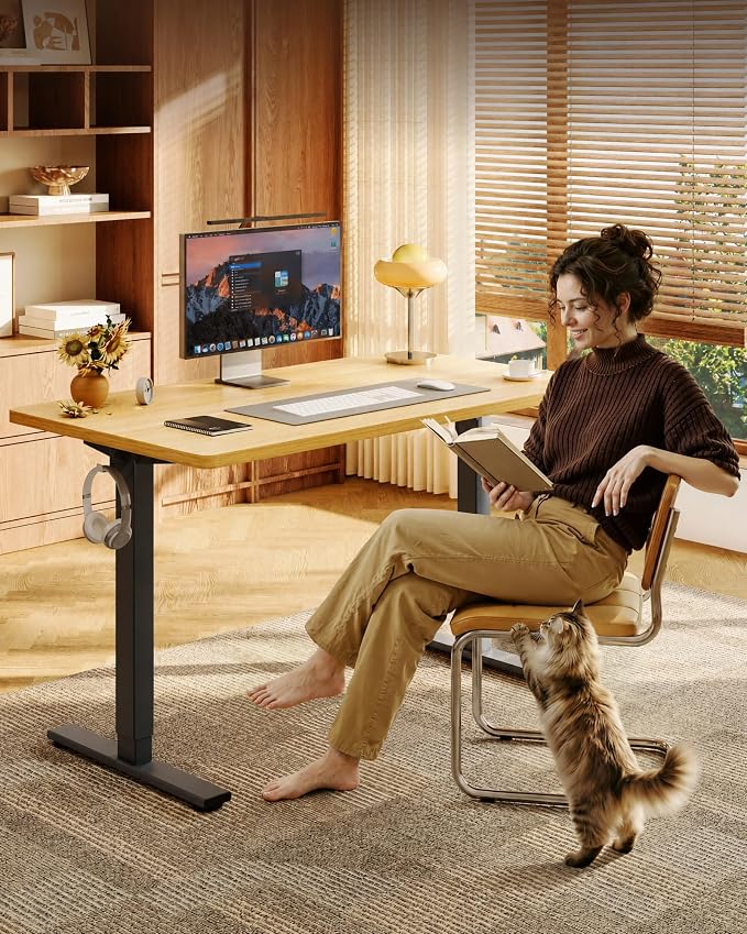 FLEXISPOT EN1 One-Piece Standing Desk, 48"x24" Seamless Desktop Electric Height Adjustable Desk for Home Office, Multi-Monitor Setups & Easy Assembly, Maple (Black Frame)