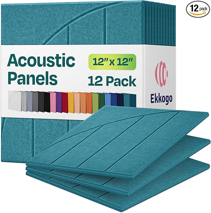 Acoustic Panels 12-Pack Soundproof Wall Panels 12"x12"x0.4" Decorative Sound Dampening for Your Home, Office, Studio, Bedroom & More with Unique ModuArc Carving [Light Turquoise]