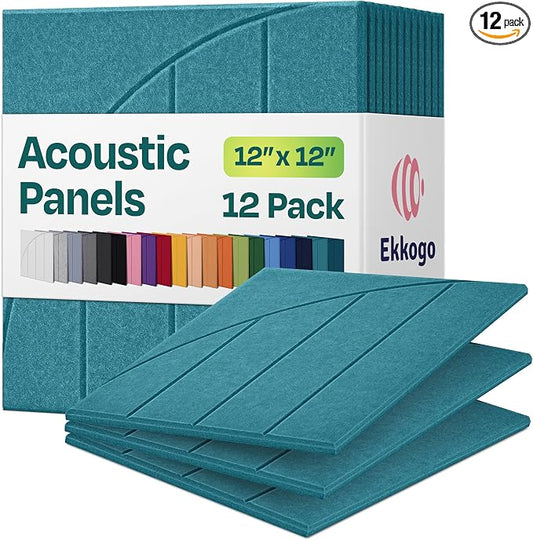 Acoustic Panels 12-Pack Soundproof Wall Panels 12"x12"x0.4" Decorative Sound Dampening for Your Home, Office, Studio, Bedroom & More with Unique ModuArc Carving [Light Turquoise]
