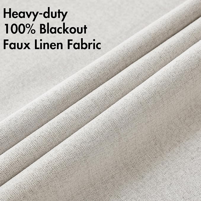 MIULEE Linen Textured Curtains for Bedroom Solid 100% Blackout Thermal Insulated Cream White Grommet Room Darkening Curtains & Drapes Luxury Decor for Living Room 52 x 63 Inch (2 Panels)